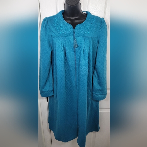 Jasmine Rose Womens Loose Fit Zip Quilted Robe With Pockets Blue Small - Picture 6 of 9